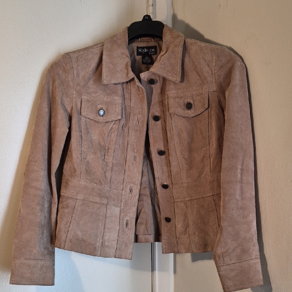 Style & Co. PETITE Tan Suede Jacket